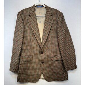 Chaps Ralph Lauren Mens Houndstooth Wool Blazer Jacket 42T Brown Academia